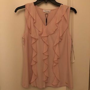NWT, Calvin Klein soft rose ruffle top